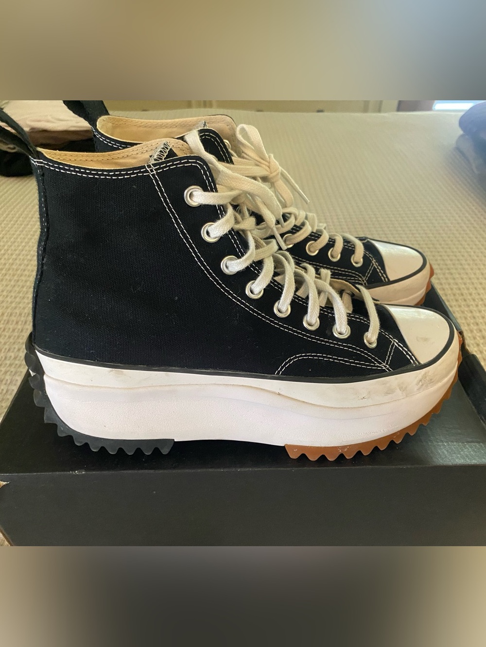 Converse Run Star Hike High-Top Sneakers in Black and White with Gum Sole